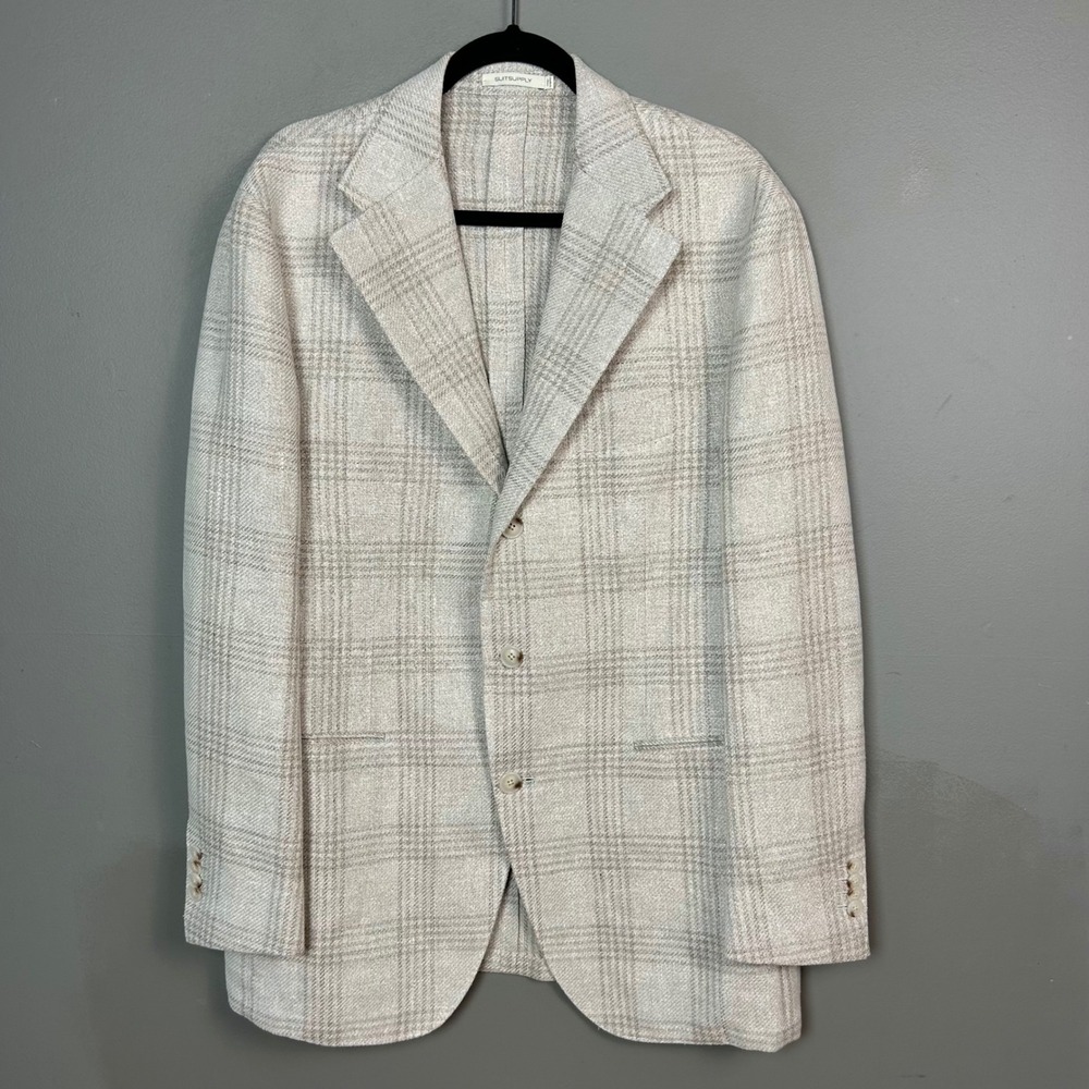 Suitsupply Roma Jetted Sport Coat 44R Ferla Linen Silk Glen Check Unstructured